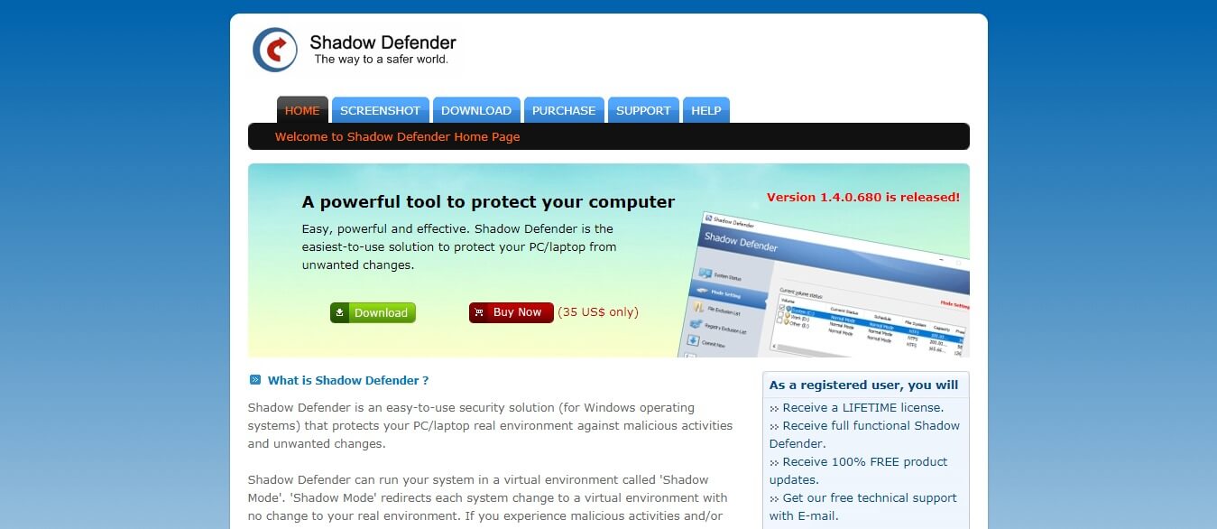 Shadow Defender as websites like Sandboxie